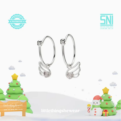 anting anak emas putih model loop hoop Angel Wings hypoallergenic aman untuk kulit sensitif