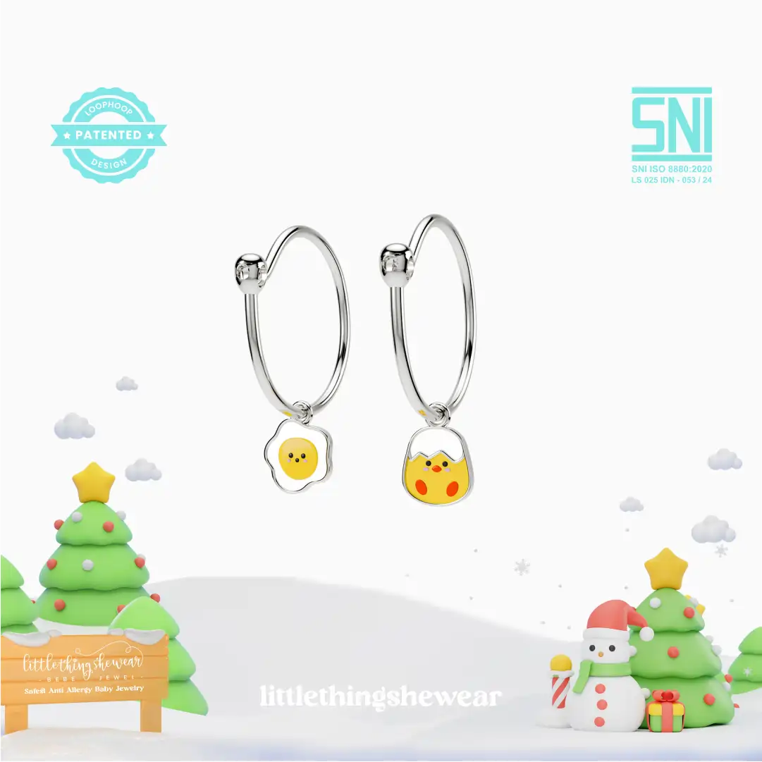 anting anak emas putih model loop hoop karakter chick hypoallergenic aman untuk kulit sensitif