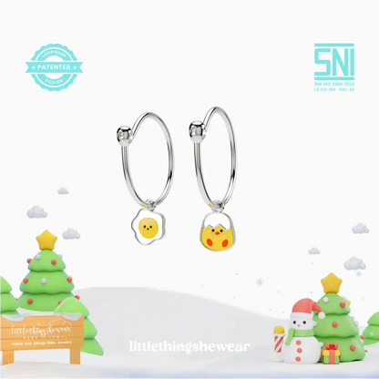 anting anak emas putih model loop hoop karakter chick hypoallergenic aman untuk kulit sensitif