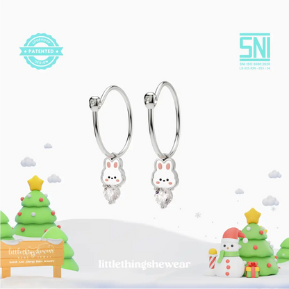 anting anak emas putih model loop hoop Luna karakter kelinci hypoallergenic aman untuk kulit sensitif