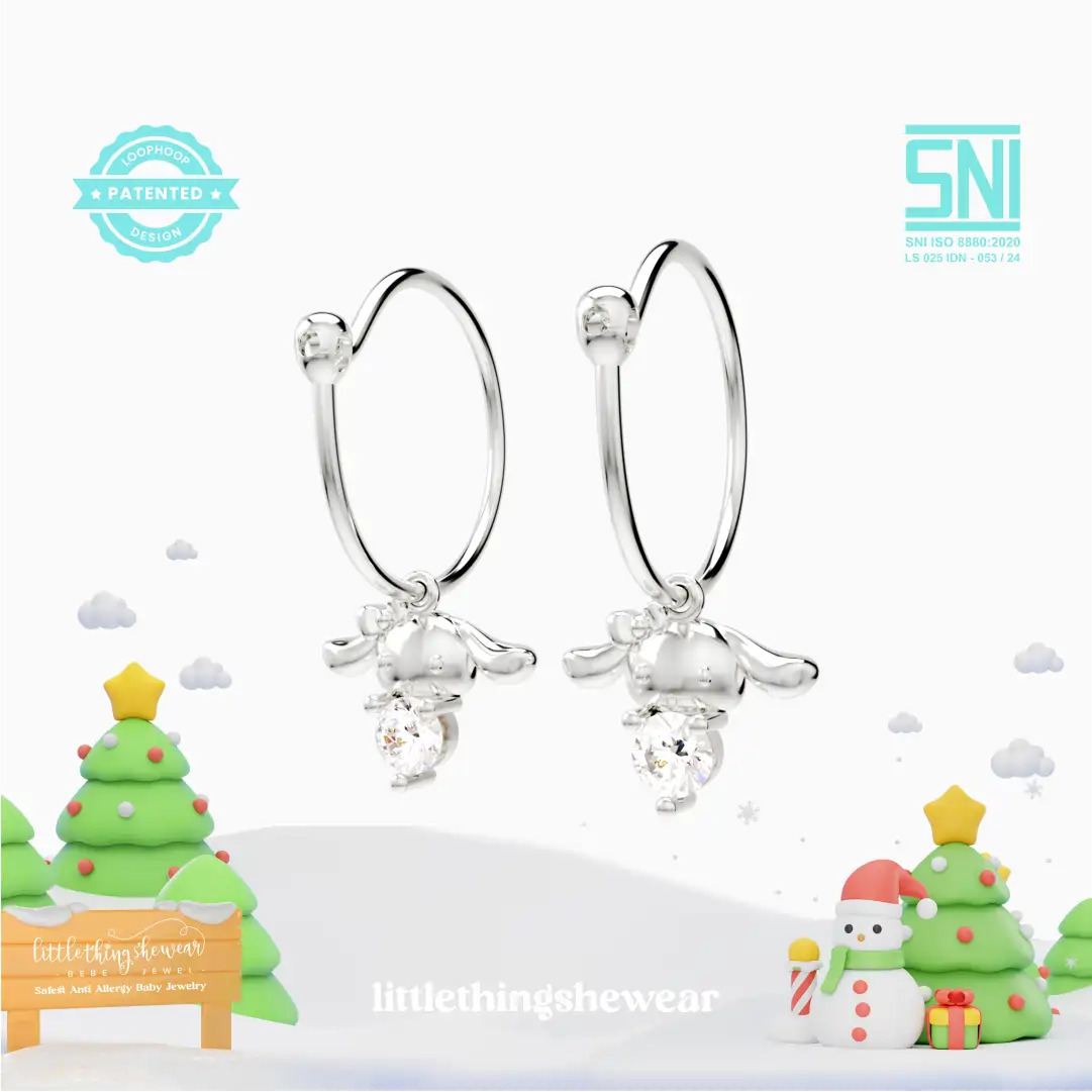 anting anak emas putih model loop hoop Claire dengan batu Swarovski hypoallergenic aman untuk kulit sensitif