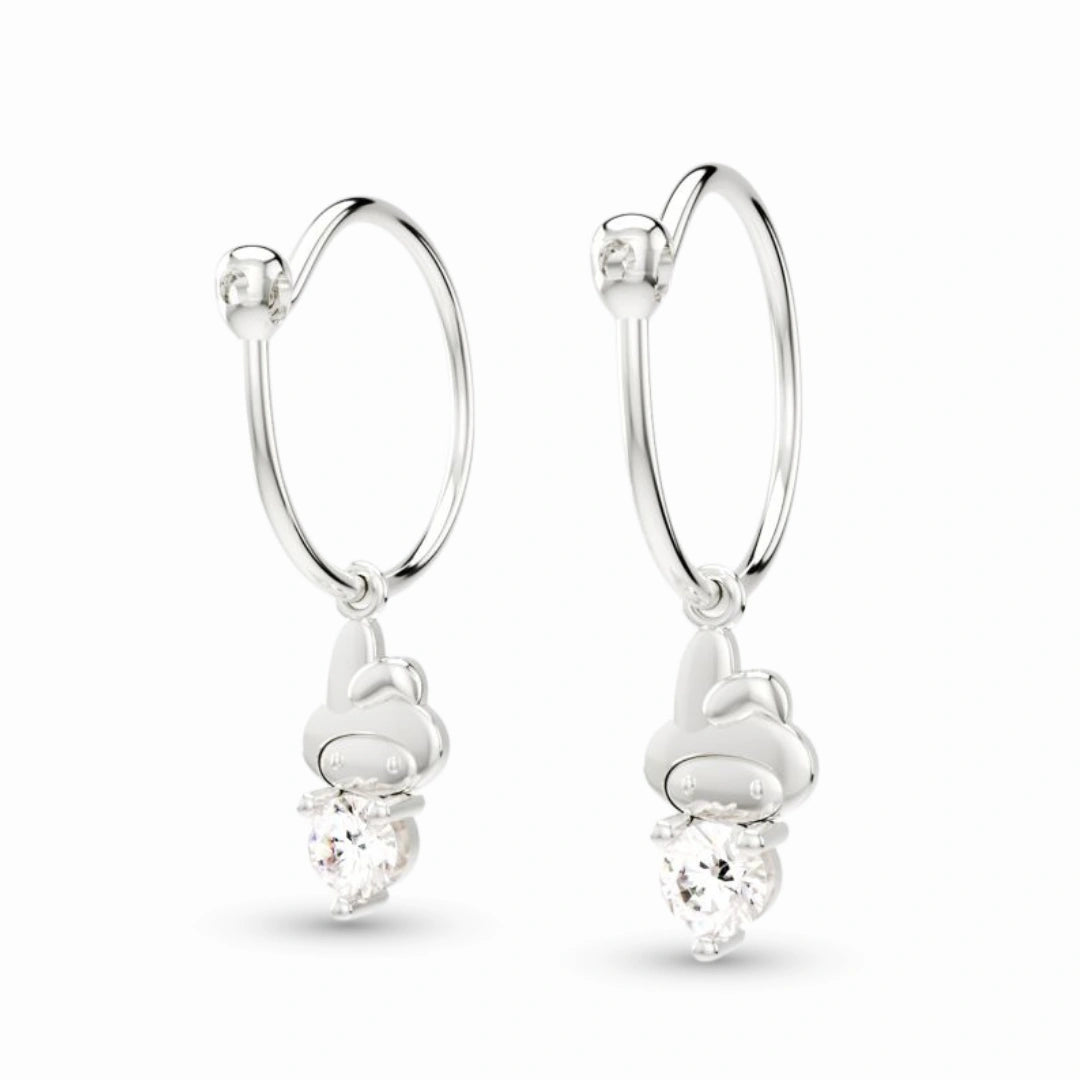 anting anak emas putih model loop hoop Daisy Swarovski berbentukkarakter yang hypoallergenic aman untuk kulit sensitif