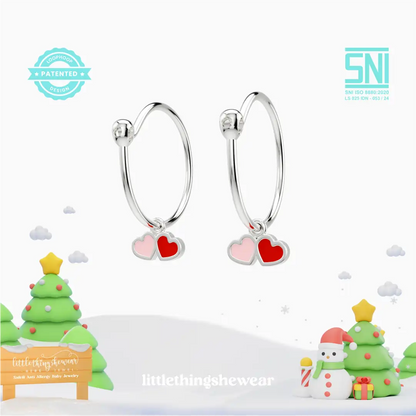 anting anak emas putih model loop hoop Little Carys bentuk love warna pink dan merah hypoallergenic aman untuk kulit sensitif