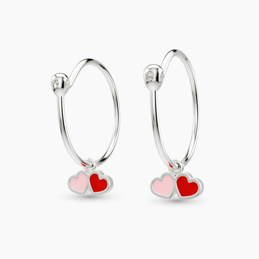 anting anak emas putih model loop hoop Little Carys bentuk love warna pink dan merah hypoallergenic aman untuk kulit sensitif