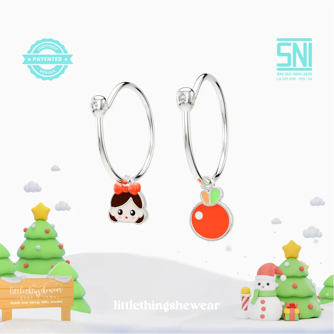 anting anak emas putih model loop hoop Little Sylvie tema princess hypoallergenic aman untuk kulit sensitif