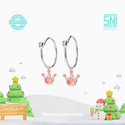 anting anak emas putih model loop hoop Queen berbentuk mahkota hypoallergenic aman untuk kulit sensitif