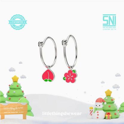 anting anak emas putih model loop hoop Peach berbentuk buah peach warna pink peach atau buah bunga sakura hypoallergenic aman untuk kulit sensitif