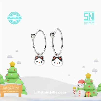 anting anak emas putih model loop hoop Neko karakter kucing hypoallergenic aman untuk kulit sensitif
