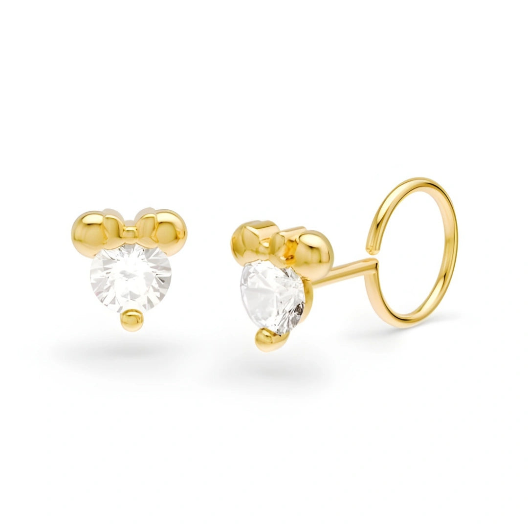 anting bayi emas model toge atau loop end Little Millie Swarovski dengan kristal swarovski bening hypoallergenic aman untuk kulit sensitif bayi