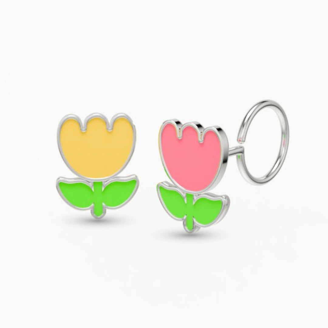 anting anak emas putih model loop end Tulip berbentuk bunga tulip hypoallergenic aman untuk kulit sensitif