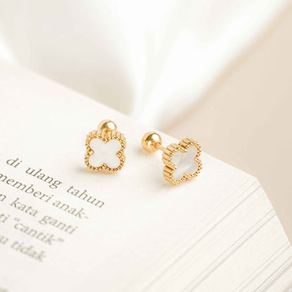 FREE GIFT - Anting Screw Back White Clover Gold