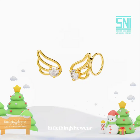 anting anak emas model loop end Angel Wings berbentuk sayap malaikat warna putih hypoallergenic aman untuk kulit sensitif