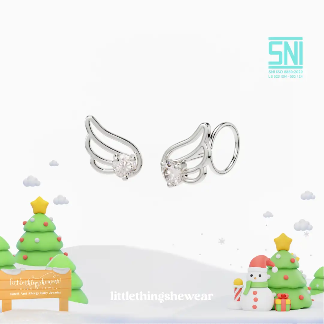 anting anak emas putih model loop end Angel Wings berbentuk sayap malaikat warna putih hypoallergenic aman untuk kulit sensitif