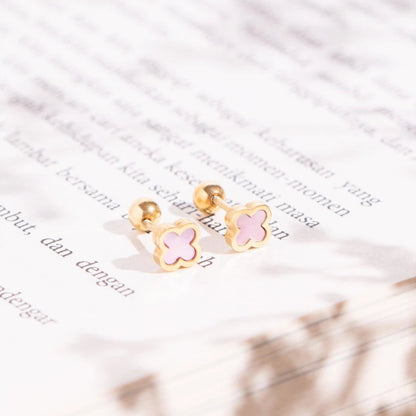 FREE GIFT - Anting Screw Back Pink Clover Gold