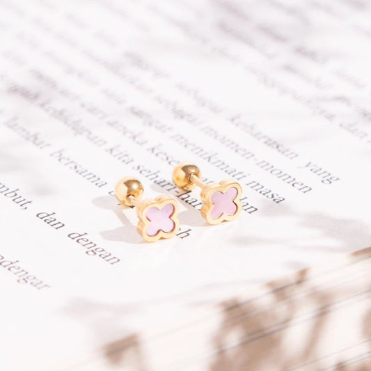 FREE GIFT - Anting Screw Back Pink Clover Gold