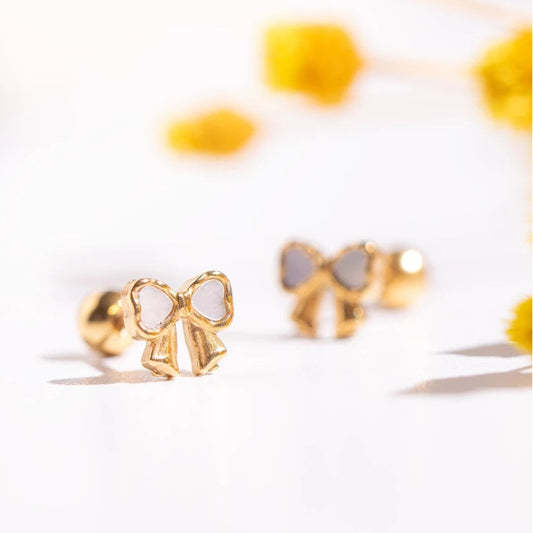FREE GIFT - Anting Screw Back Ribbon White Gold
