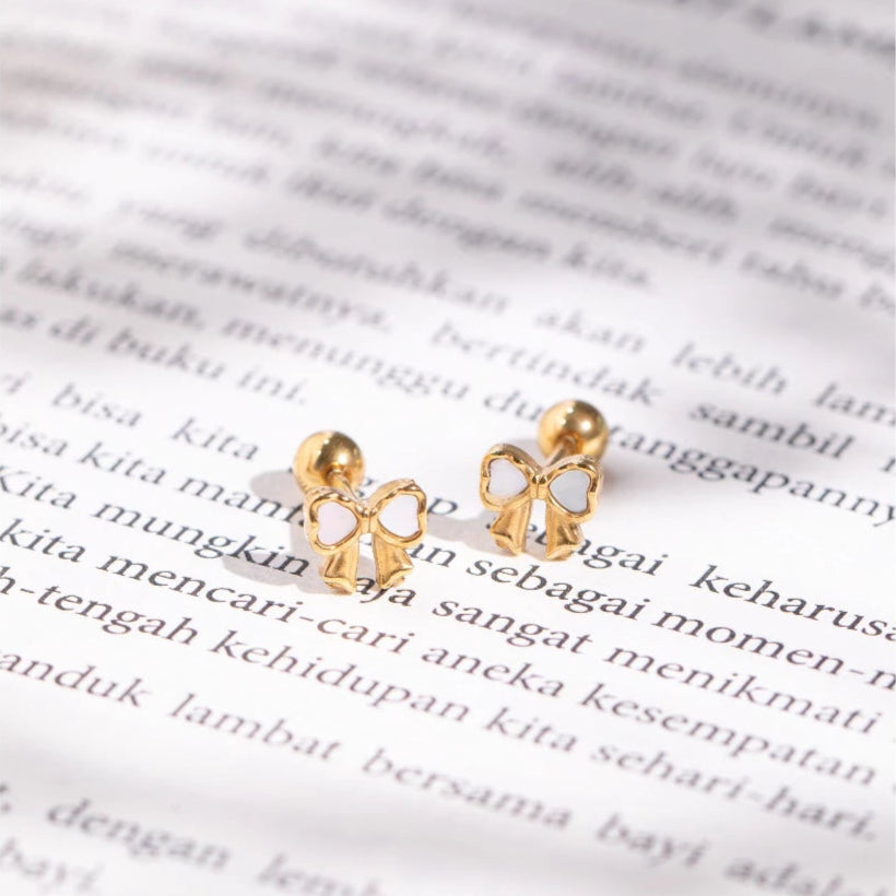 FREE GIFT - Anting Screw Back Ribbon White Gold