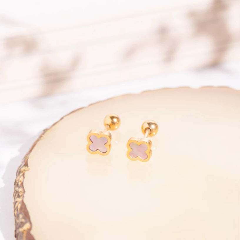 FREE GIFT - Anting Screw Back Pink Clover Gold