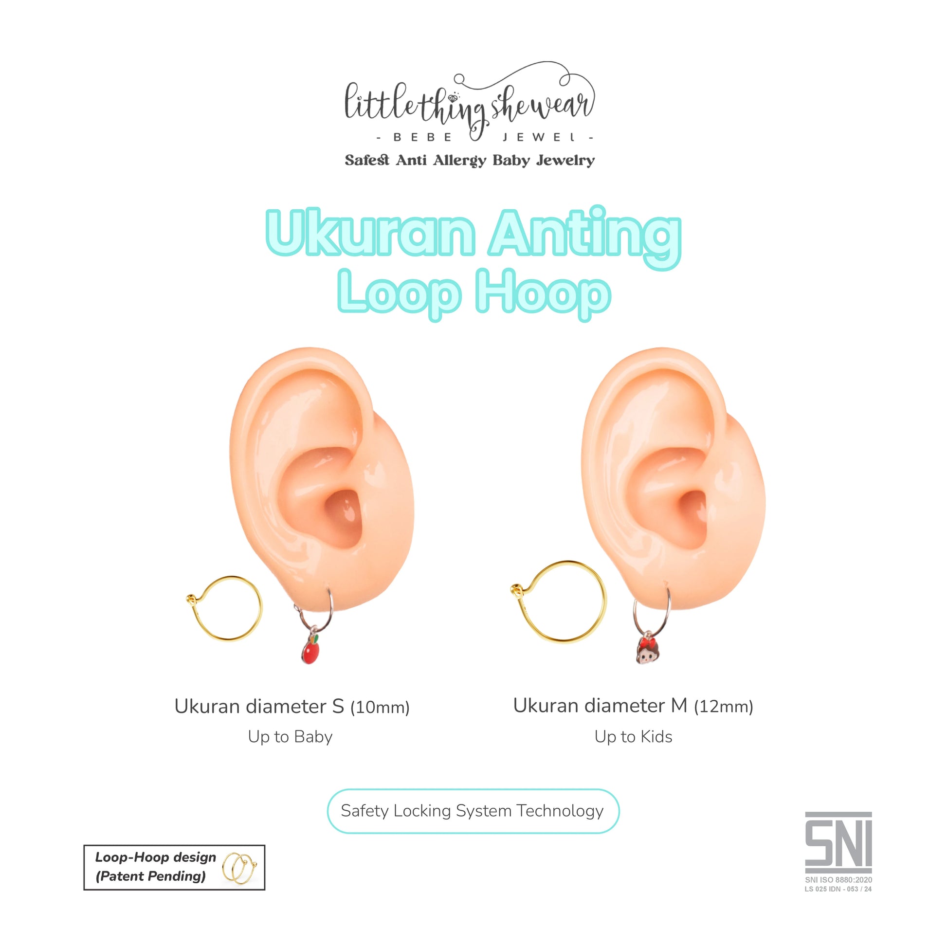 ukuran anting anak model loop hoop  emas diameter S 10mm dan M 12mm