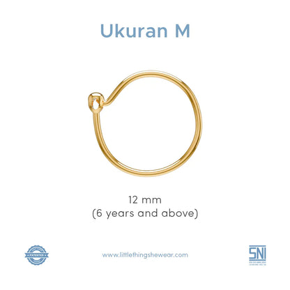 ukuran anting anak model loop hoop  emas diameter M 12mm untuk anak berumur 6 tahun dan 6 tahun ke atas