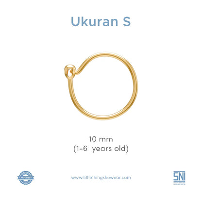 ukuran anting anak model loop hoop  emas diameter S 10mm untuk anak berumur 1 hingga 6 tahun
